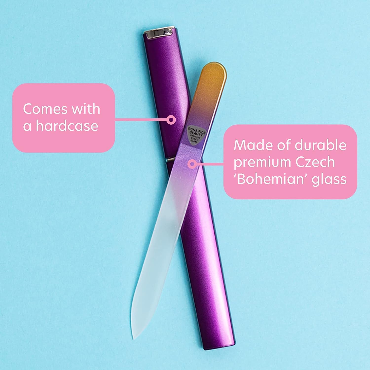 - Premium Czech Glass Fingernail File with Case - Gentle, Durable & Professional Manicure Tool - Beauty Gift for Women (Gold Violet)