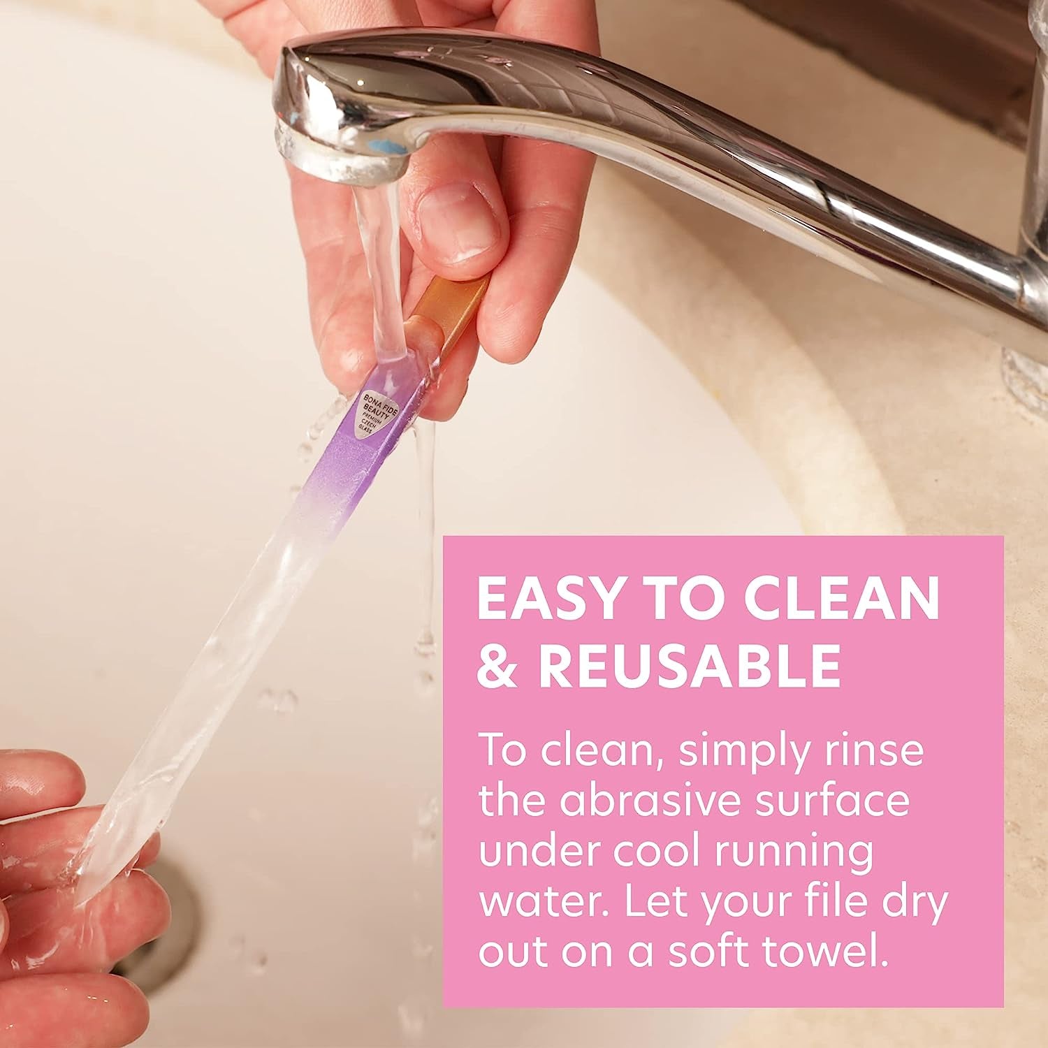 - Premium Czech Glass Fingernail File with Case - Gentle, Durable & Professional Manicure Tool - Beauty Gift for Women (Gold Violet)