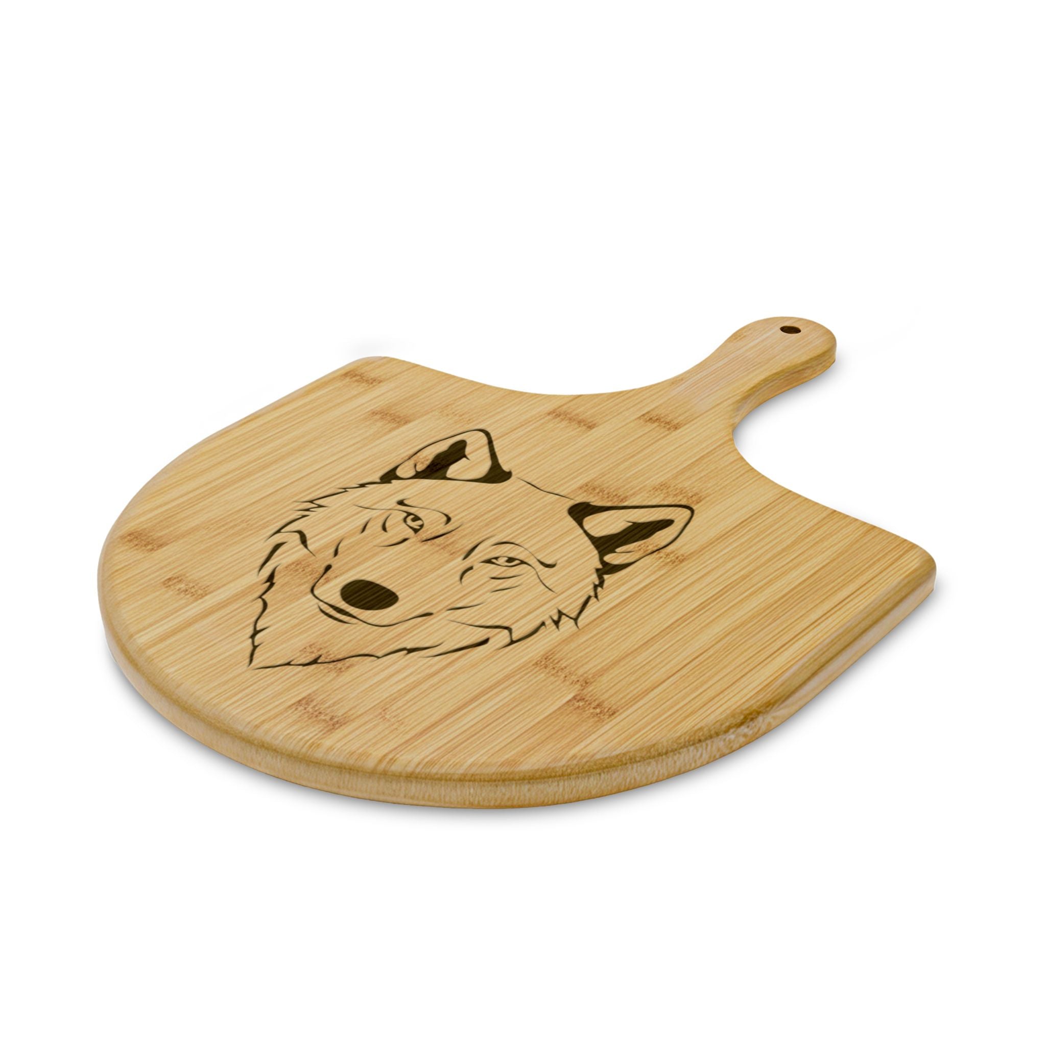 Wolf Head Engraved Bamboo Board – Pizza & Kitchen Gift