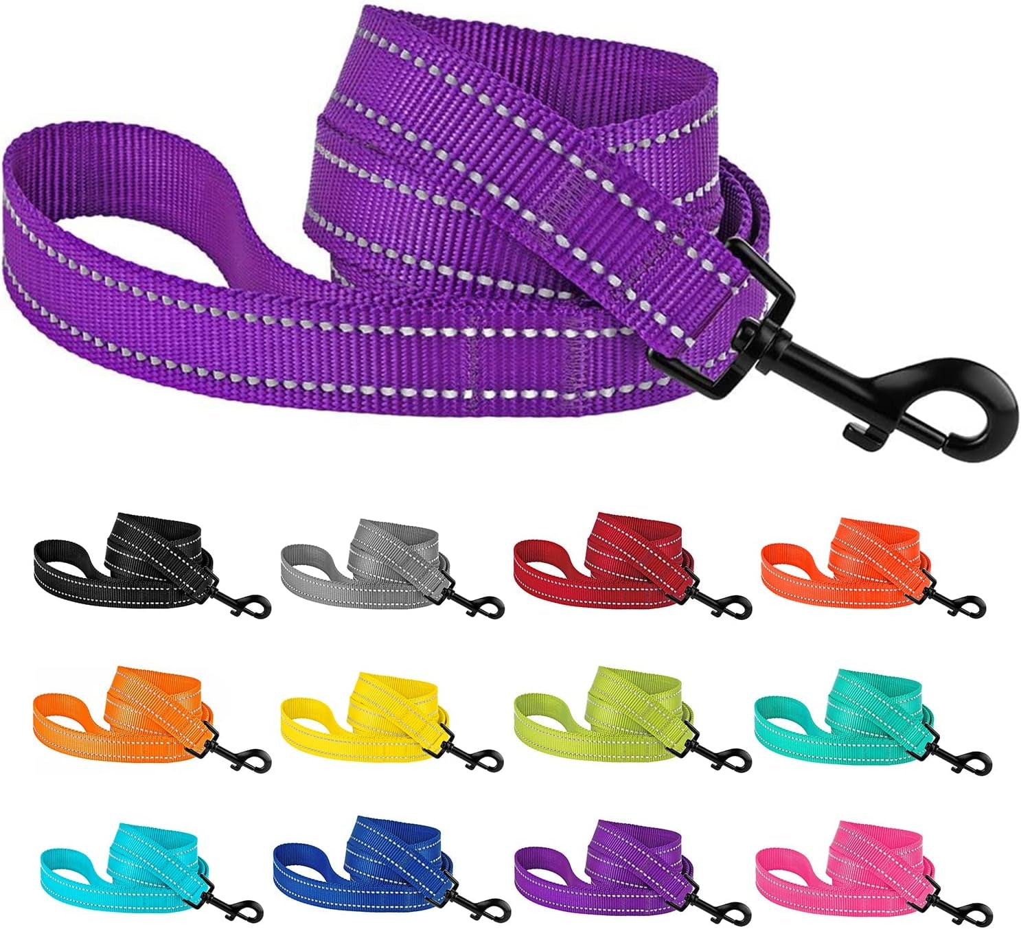 Nylon Dog Leash 5Ft for Daily Outdoor Walking Running Training Heavy Duty Reflective Pet Leashes for Large, Medium & Small Dogs (M, Purple)