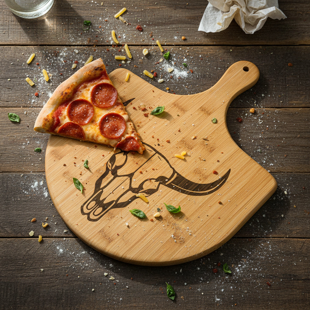 Bull Skull Engraved Bamboo Board – Pizza & Kitchen Gift