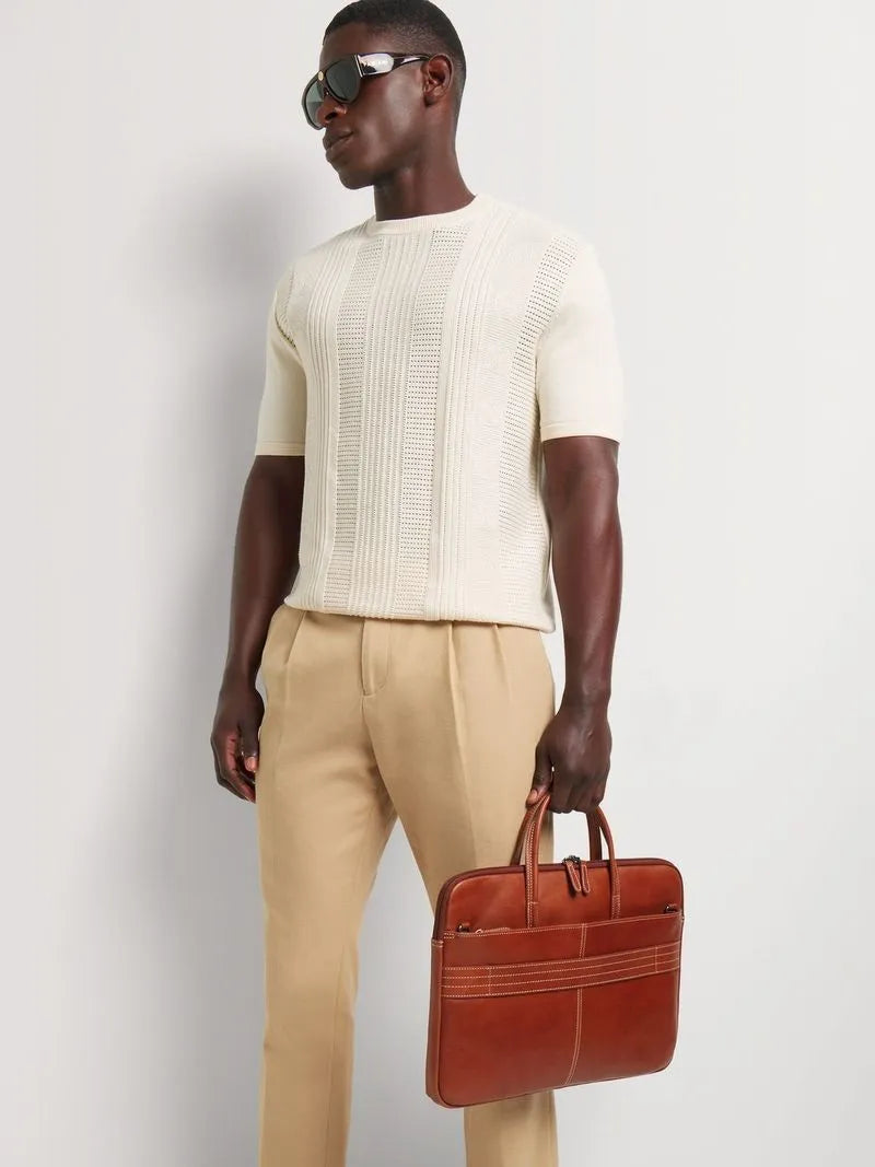 Fabiani Men's Tan Leather Laptop Bag