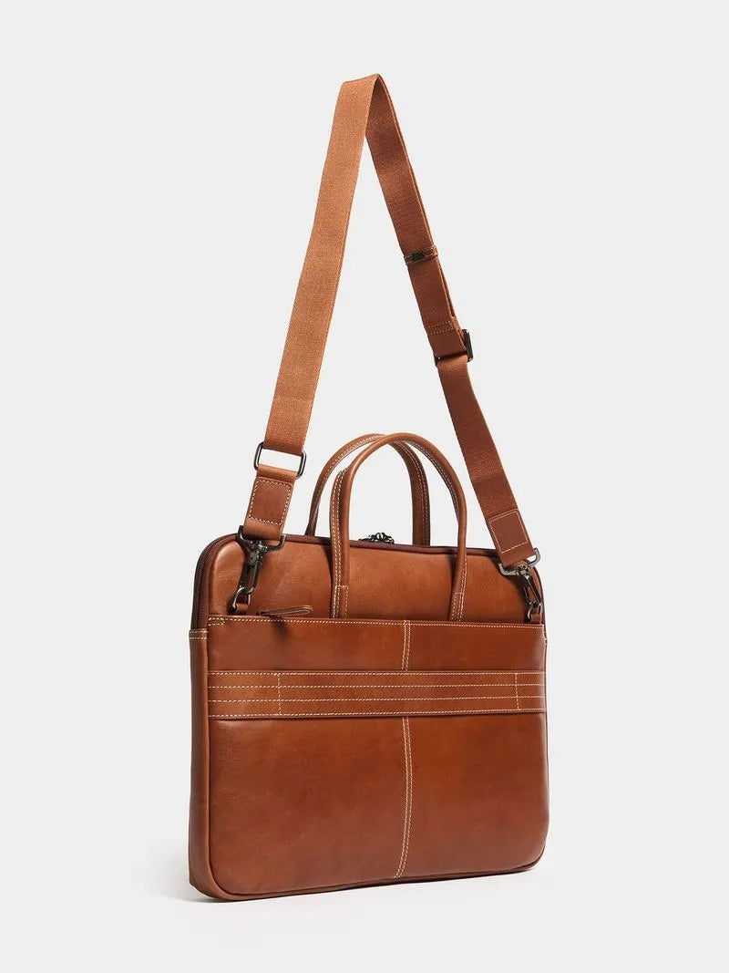 Fabiani Men's Tan Leather Laptop Bag