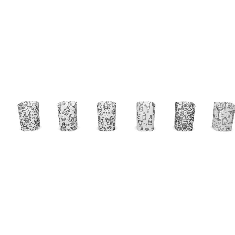 Square Shot Glass 6 Set  packaged in custom designed tin