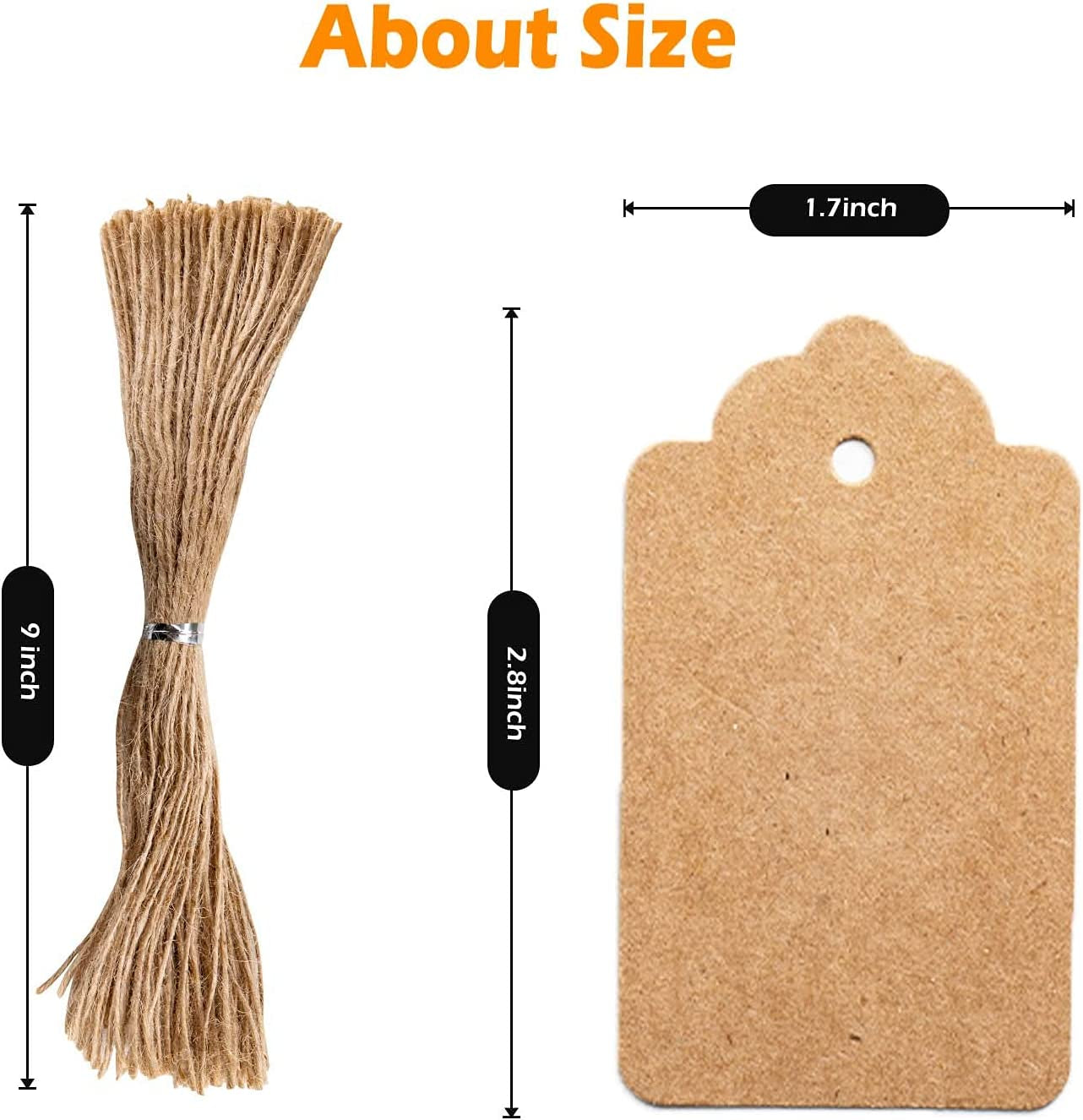 100Pcs Premium Gift Tags, Double-Sided Available Kraft Paper Price Tags with 100 Root Natural Jute Twine, Craft Labels Treats for Wedding Christmas Day Thanksgiving