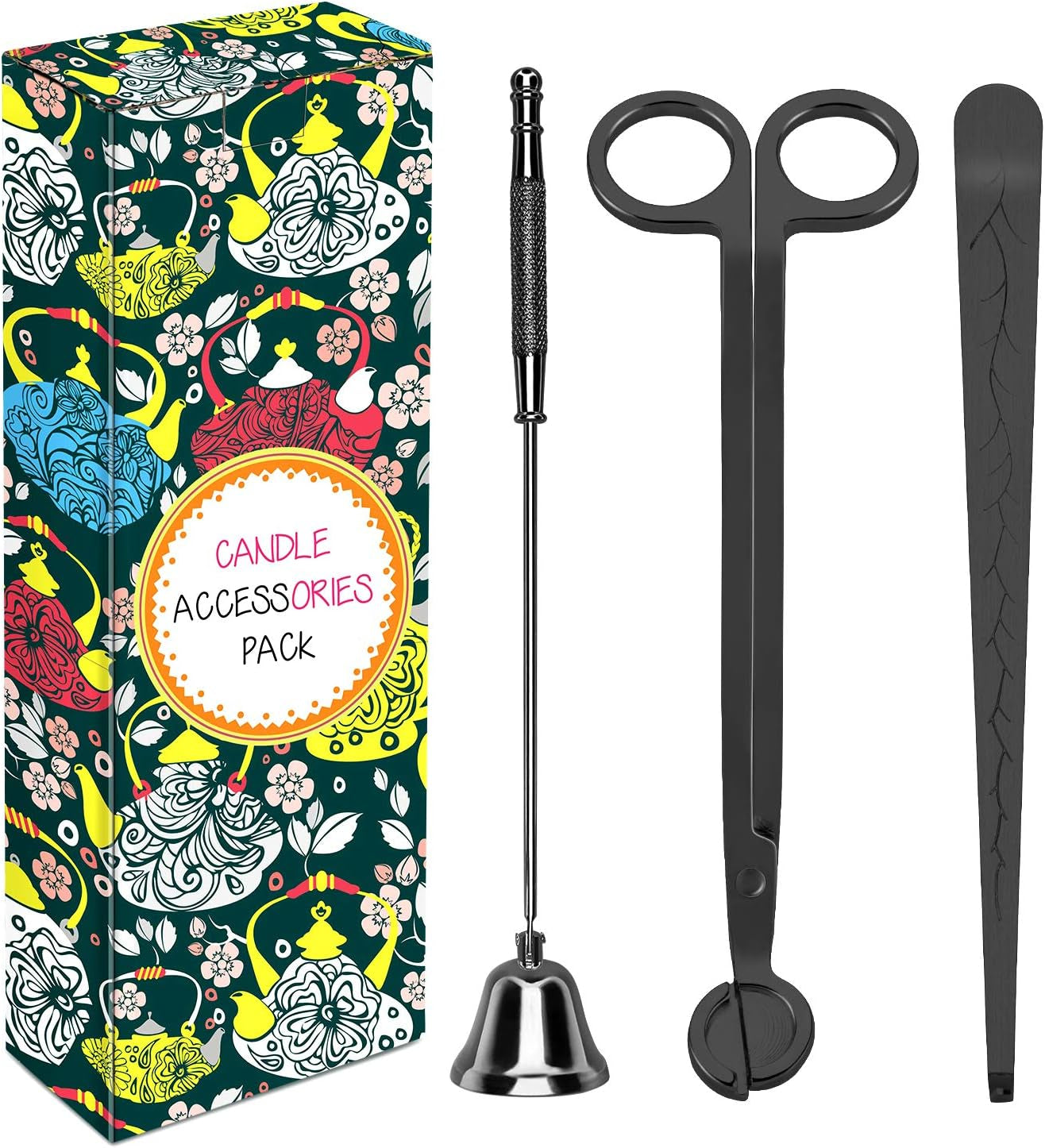 3 in 1 Candle Accessory Set - Wick Trimmer, Snuffer, Dipper with Gift Package for Candle Lovers (Black)