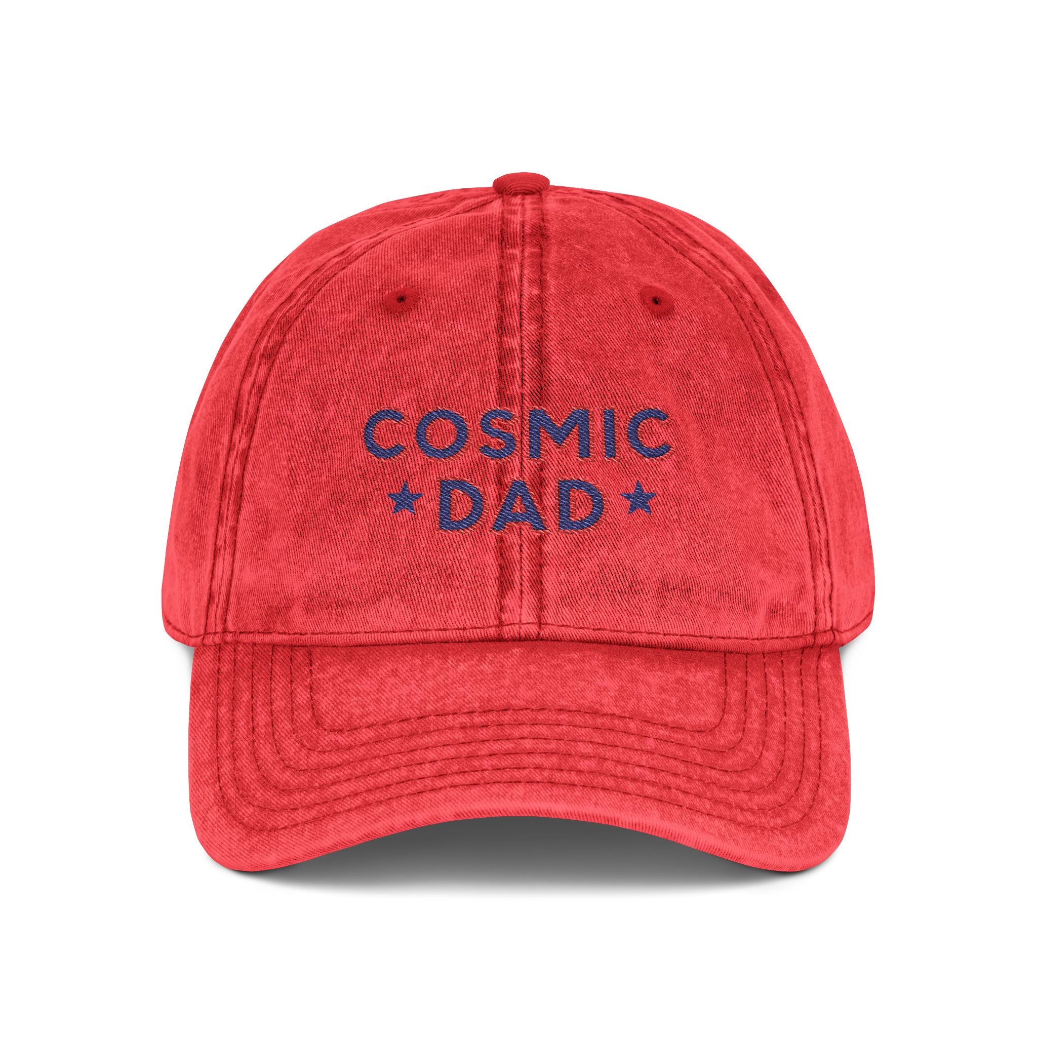 Cosmic Dad Vintage Cap, Embroidered Dad Hat, Stylish Gift for Fathers Day, Casual Dad Accessories, Trendy Red Cap
