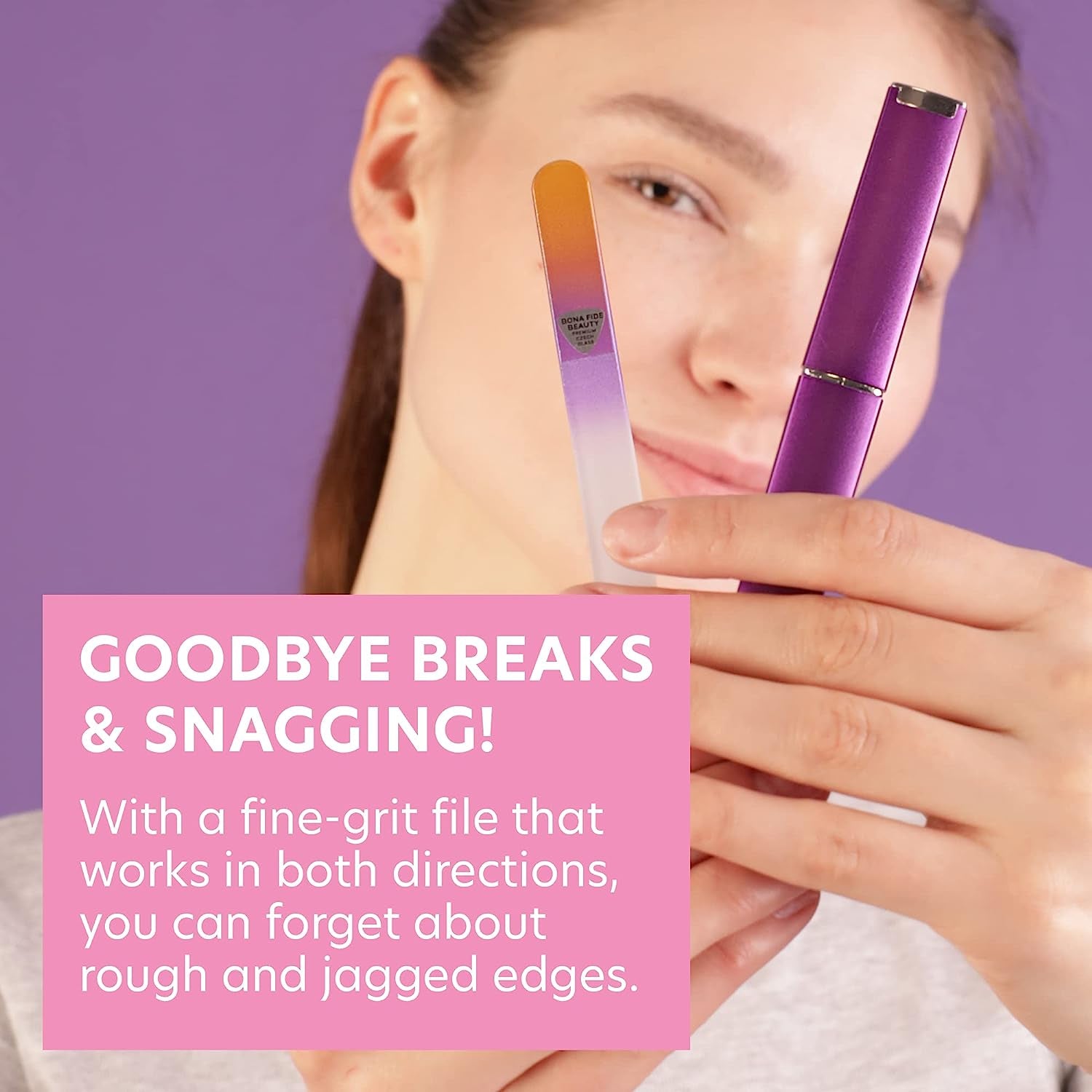 - Premium Czech Glass Fingernail File with Case - Gentle, Durable & Professional Manicure Tool - Beauty Gift for Women (Gold Violet)