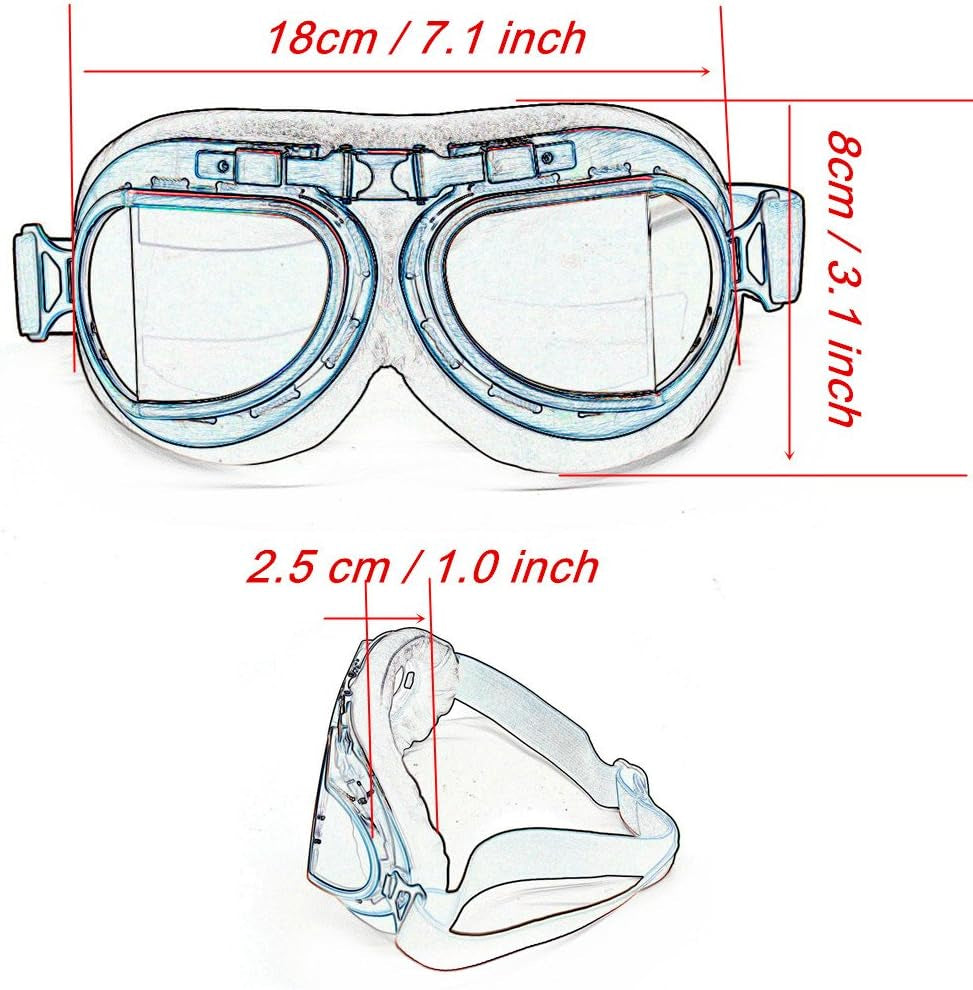 Vintage Motorcycle Goggles for Adults, Protective Goggles anti Fog, Wind, Dust & Sand Safety Glasses for Aviator, Motocross, Dirt Bike, ATV Riding Steampunk Glasses, Fits over Glasses & Helmet