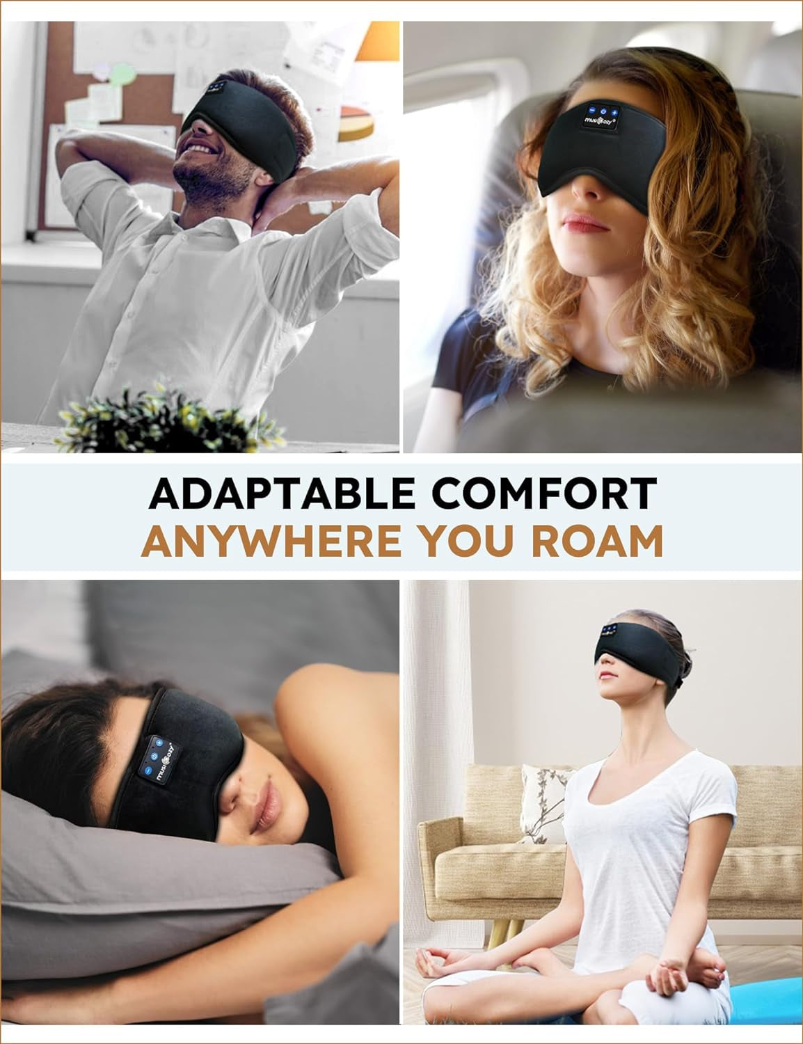 Sleep Headphones Bluetooth 5.4 Headband Sleeping Eye Mask for Mom Women Men Wireless Music Earbuds Earphones for Side Sleepers Built-In HD Speakers Cool Gadgets Unique Gifts