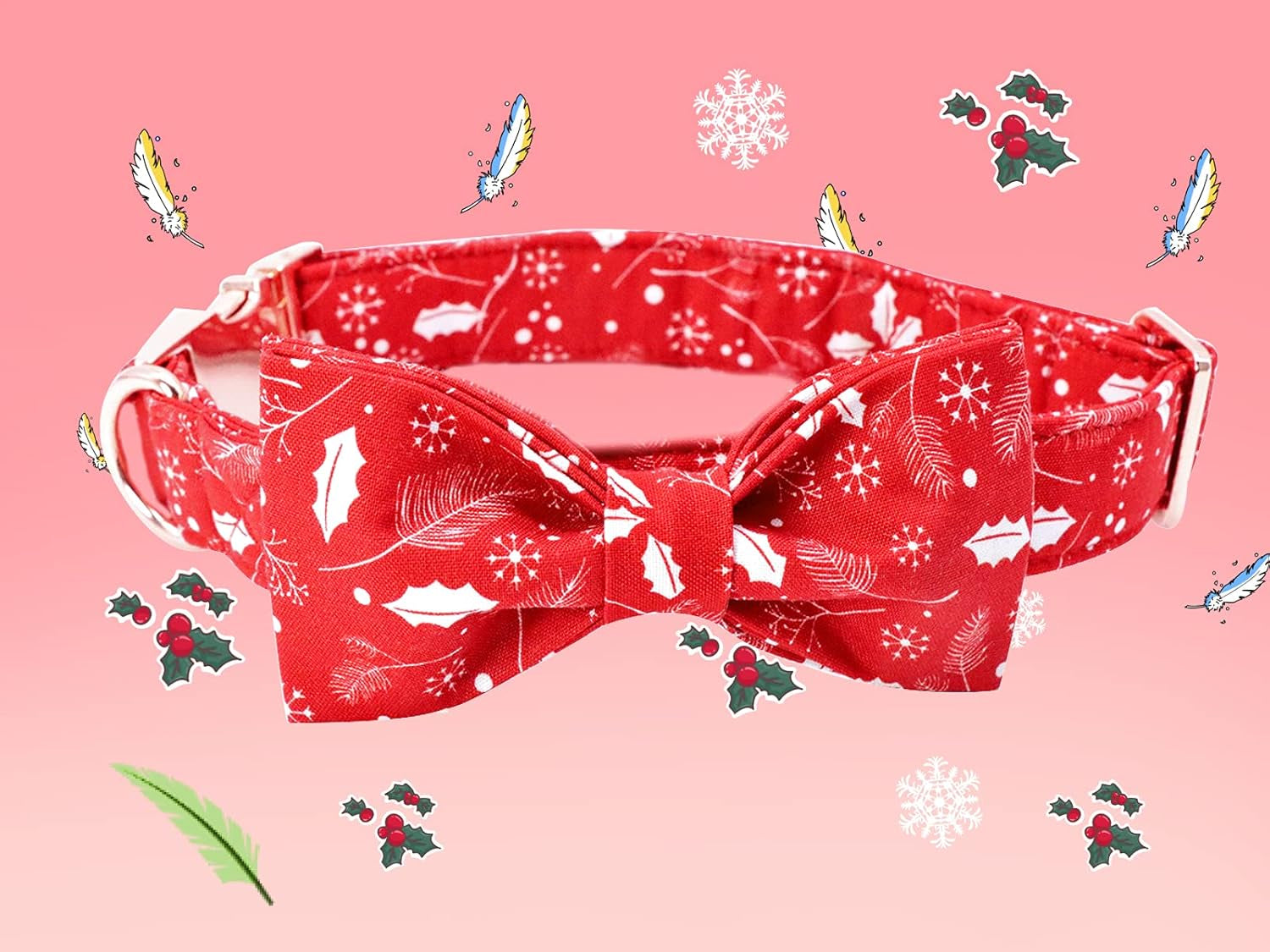 Christmas Dog Collars, Soft Bowtie Dog Collar, Puppy Collar Adjustable Heavy Duty Dog Collar with Bow for Medium Dogs