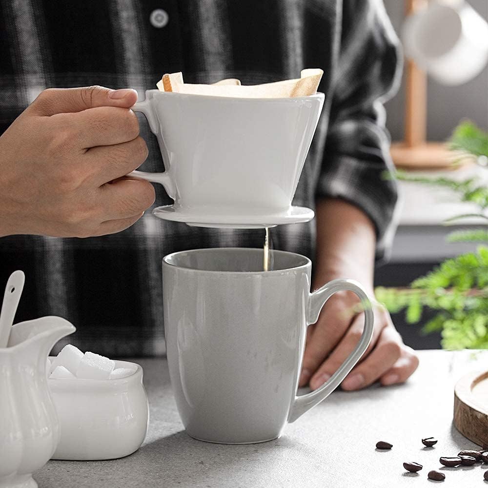Pour Over Coffee Maker, Non-Electric Pour Over Coffee Dripper, Manual Brew Maker, Single Cups Porcelain Slow Brewing Accessories for Gifts,White