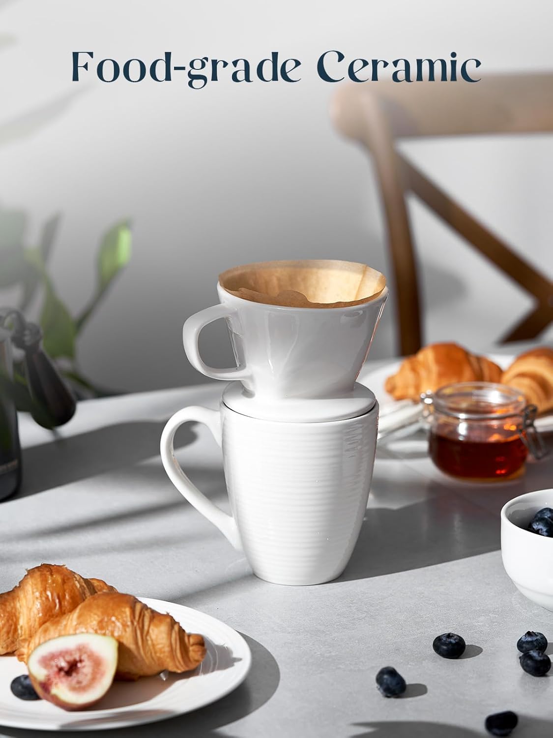 Pour Over Coffee Maker, Non-Electric Pour Over Coffee Dripper, Manual Brew Maker, Single Cups Porcelain Slow Brewing Accessories for Gifts,White