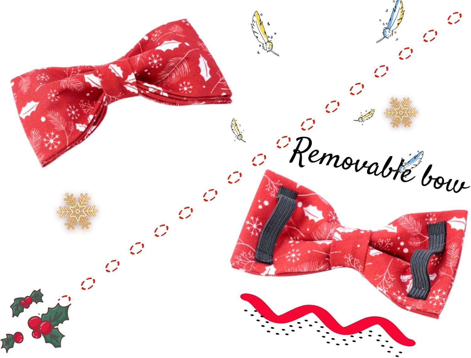 Christmas Dog Collars, Soft Bowtie Dog Collar, Puppy Collar Adjustable Heavy Duty Dog Collar with Bow for Medium Dogs