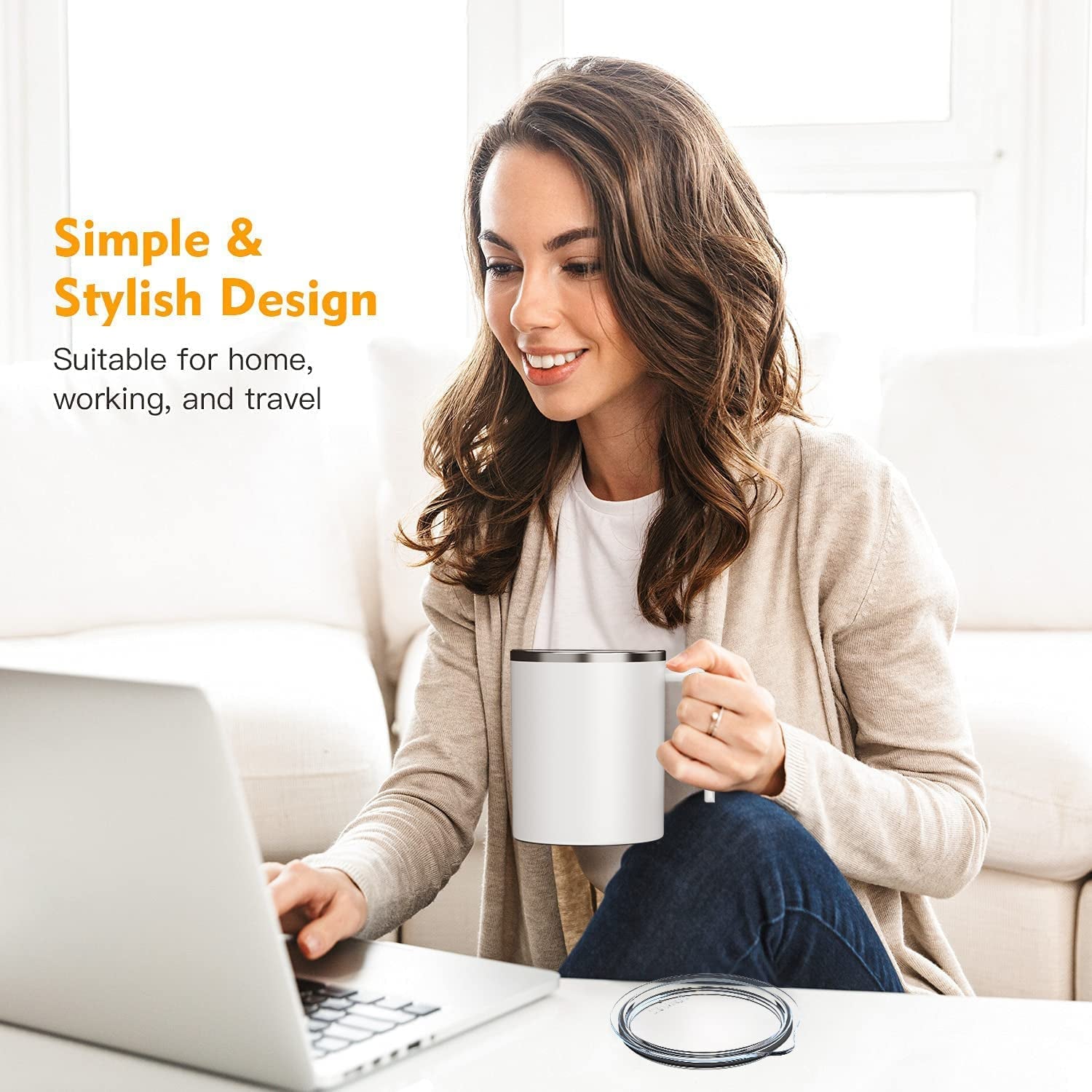 Self Stirring Coffee Mug 12.2 Oz, Electric Mixing Cup with Magnetic Stirrer & Anti-Sedimentation, Rechargeable Travel Mug for Coffee, Milk, Hot Cocoa (White)