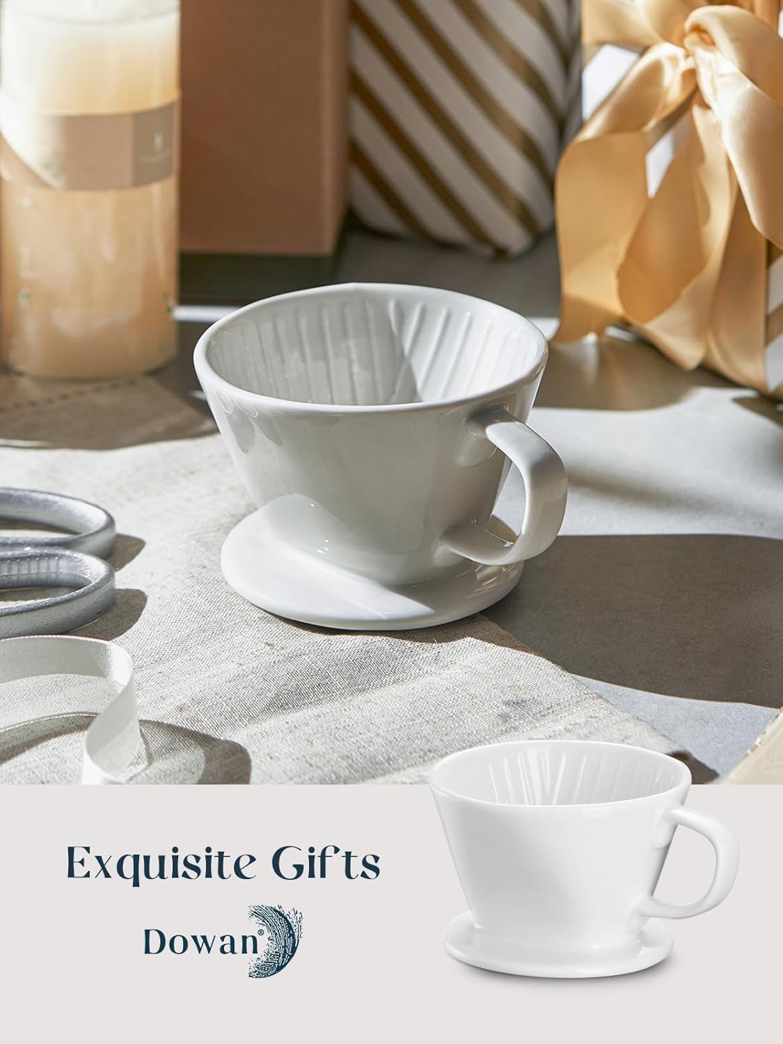 Pour Over Coffee Maker, Non-Electric Pour Over Coffee Dripper, Manual Brew Maker, Single Cups Porcelain Slow Brewing Accessories for Gifts,White