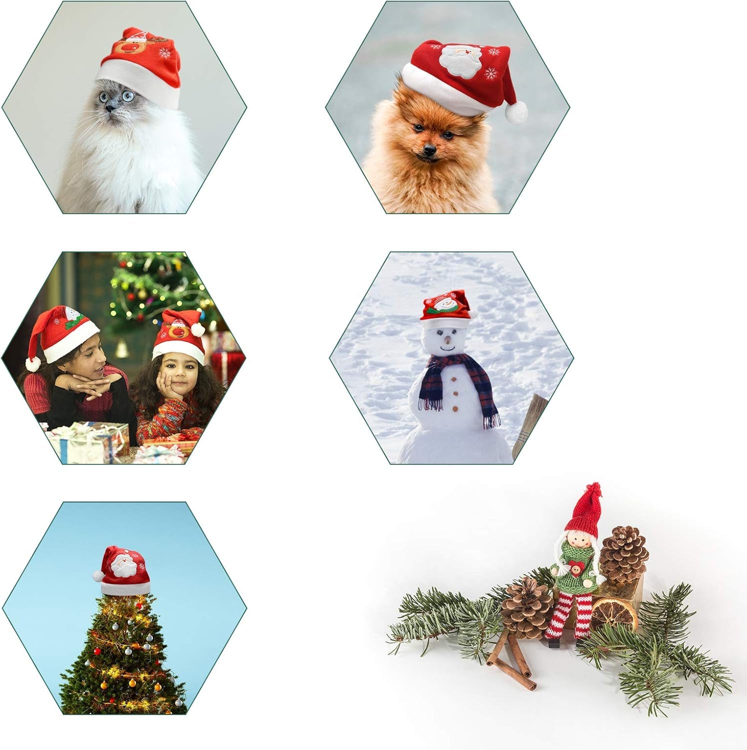 Christmas Hat, Santa Hat for Adults Kids,Xmas Holiday Hat for Christmas Festive Party (3 Pack)