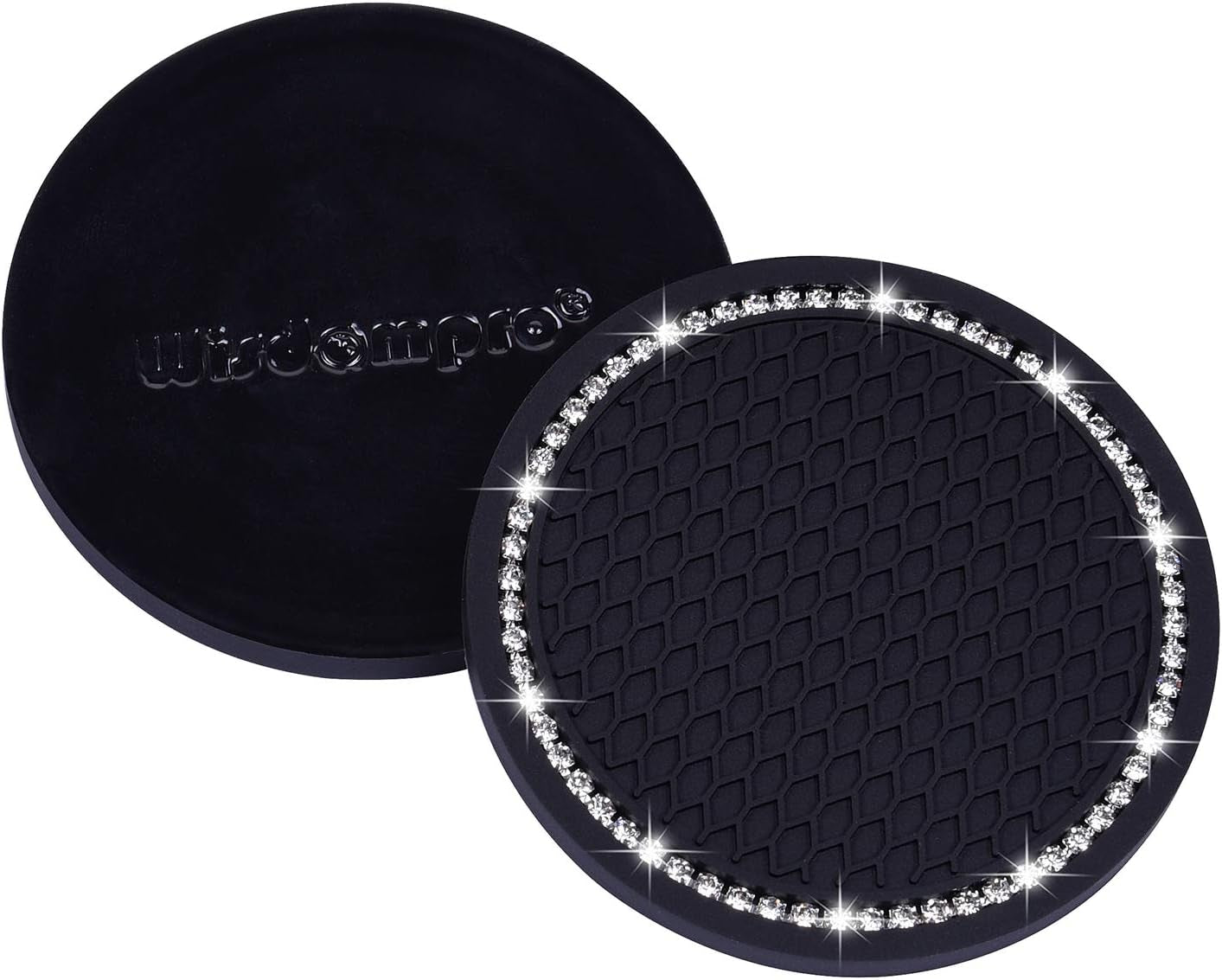 Bling Car Coasters,  2 Pack PVC Car Cup Holder Insert Coaster - anti Slip Universal Vehicle Interior Accessories Crystal Glitter Cup Mats for Women and Men(2.75" Diameter, Black)