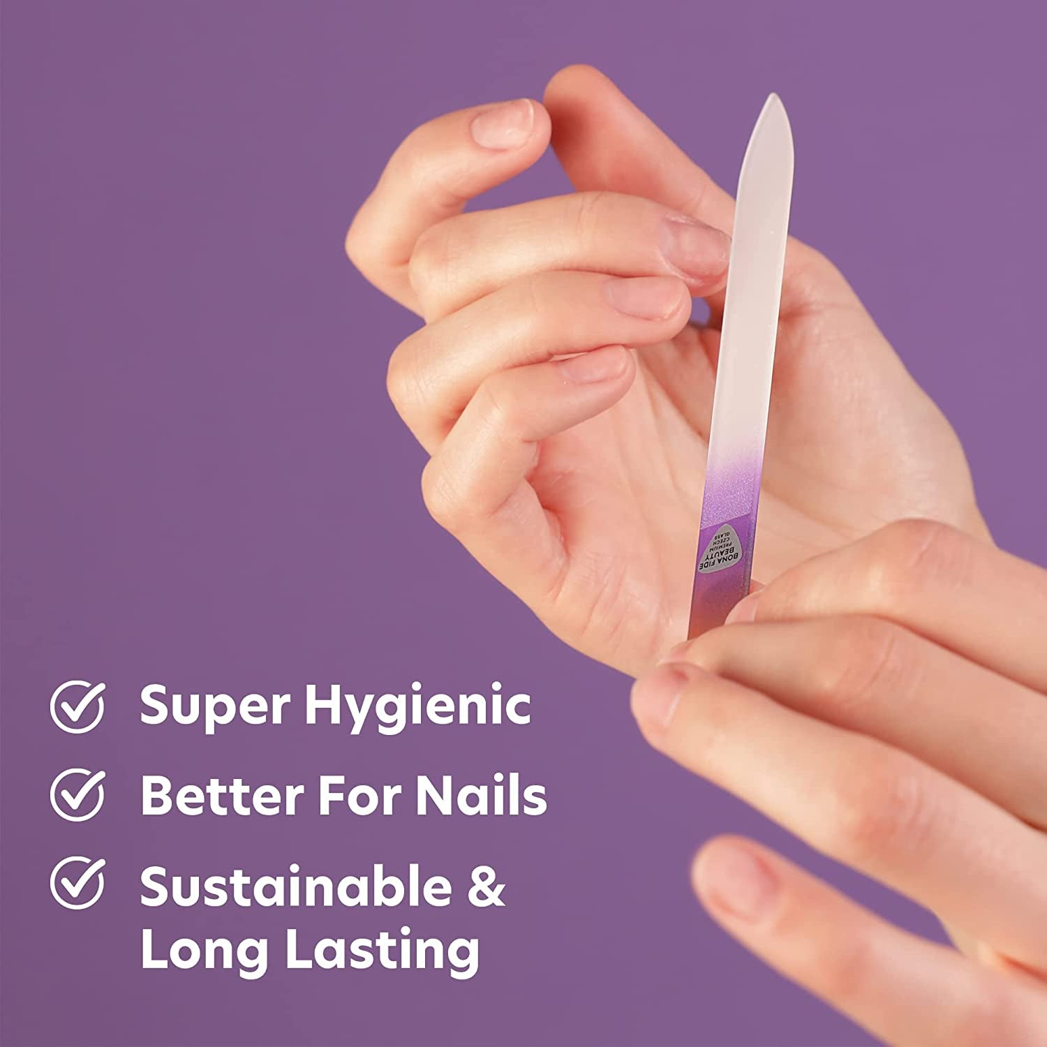 - Premium Czech Glass Fingernail File with Case - Gentle, Durable & Professional Manicure Tool - Beauty Gift for Women (Gold Violet)