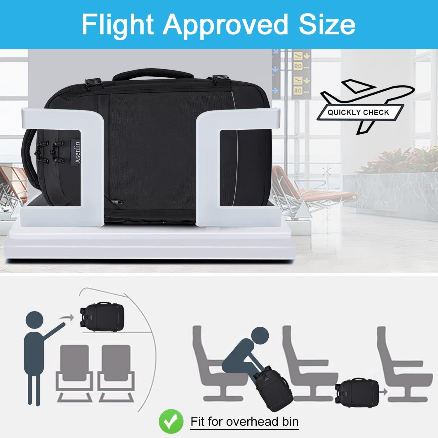 Travel Backpack for  Men,Fit 15.6 Inch Carry on Backpack Flight Approved Luggage，Weekender Bag Water Resistant Laptop Backpack-Black