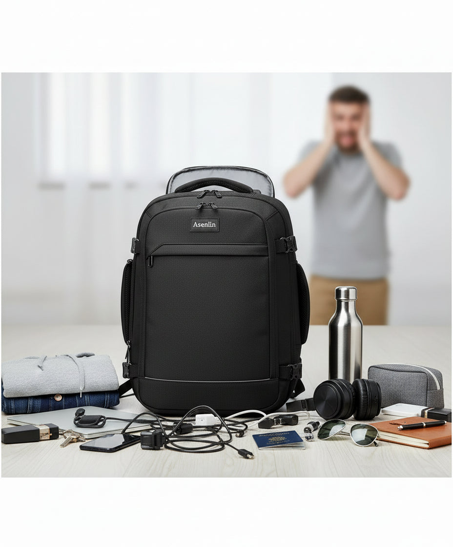 Travel Backpack for  Men,Fit 15.6 Inch Carry on Backpack Flight Approved Luggage，Weekender Bag Water Resistant Laptop Backpack-Black