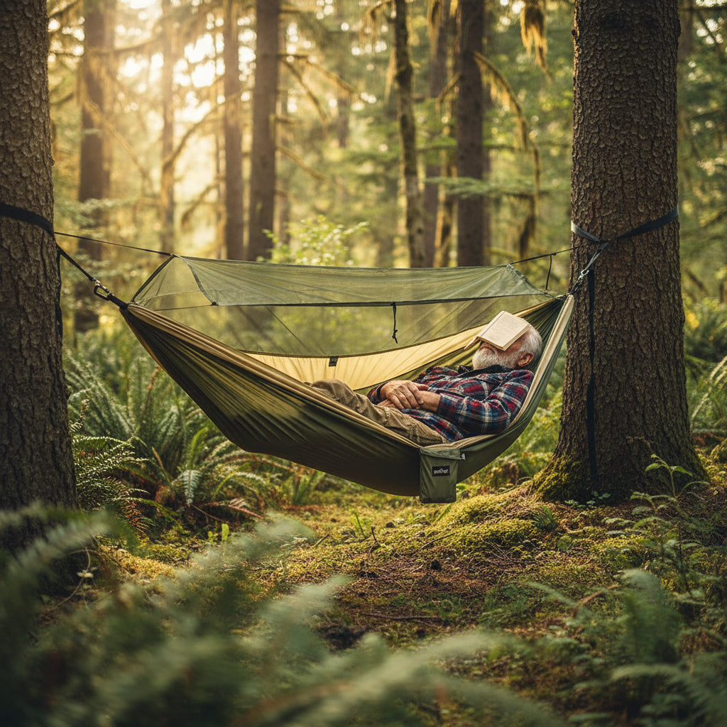 Camping Hammock, Portable Single & Double Hammock with Net, 2 Person Hammock Tent with 2 * 10Ft Straps, Best for Outdoor Hiking Survival Travel