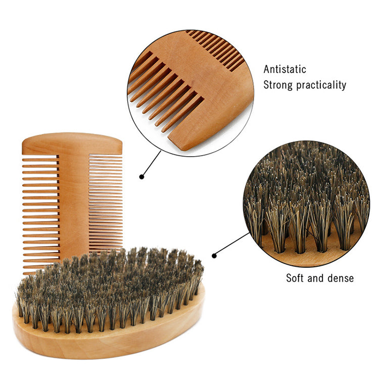 Men’s Beard Grooming Kit – Boar Bristle Brush & Wooden Comb