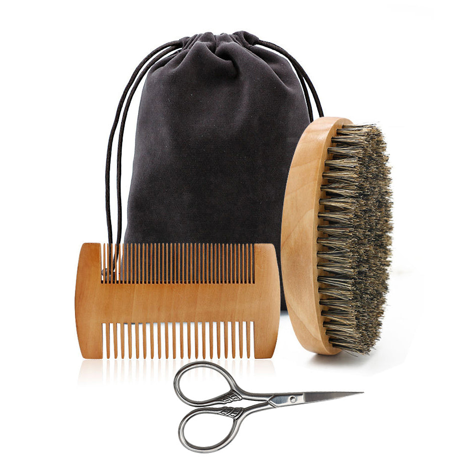 Men’s Beard Grooming Kit – Boar Bristle Brush & Wooden Comb