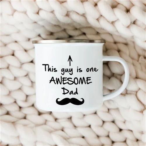 Dad Painted Facts Coffee Mug Enamel Cup for Papa Daddy Son