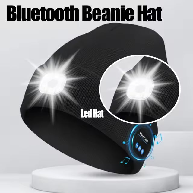 Beanie with BT speakers and headlight