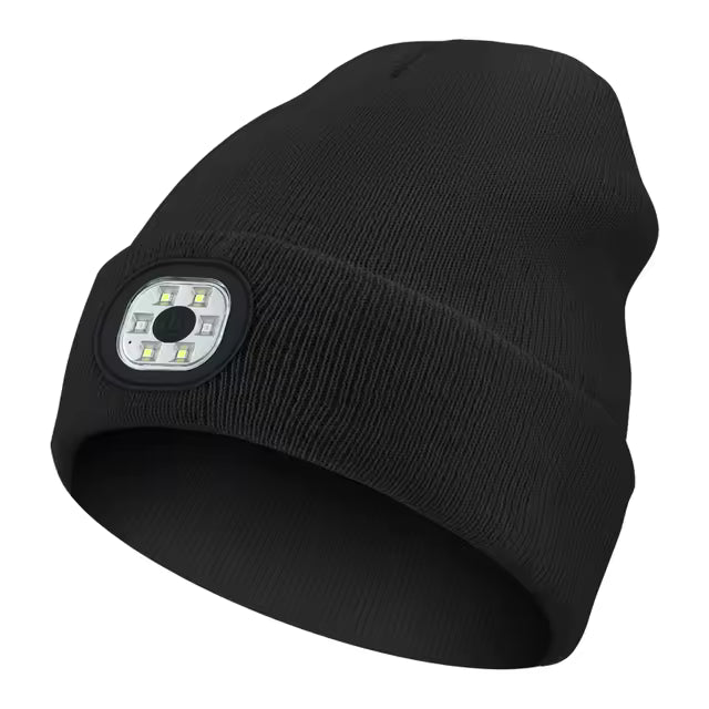 Beanie with BT speakers and headlight