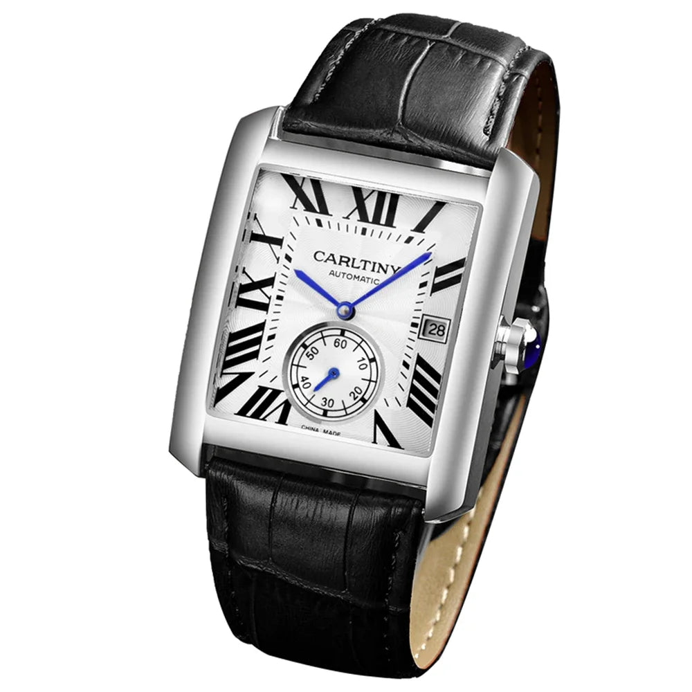 Luxury Automatic Watch Men Mechanical Wristwatches Top Brand Dress Watches Square Stainless Steel Waterproof Clock CARLTINY 2023
