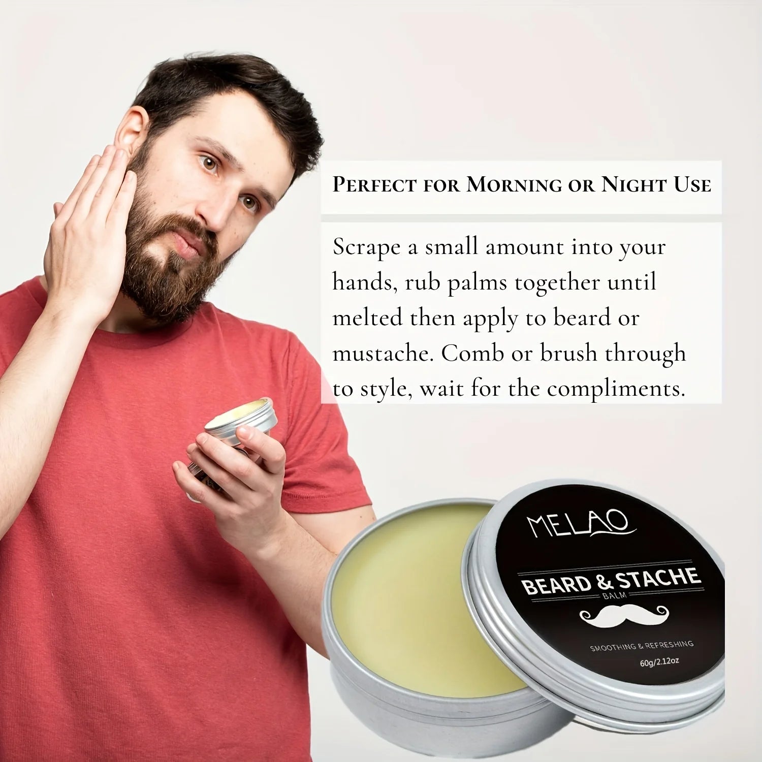 Melao Beard Styling Beard Growth Soften Unscented Beeswax Beard Balm for Men Sensitive Skin