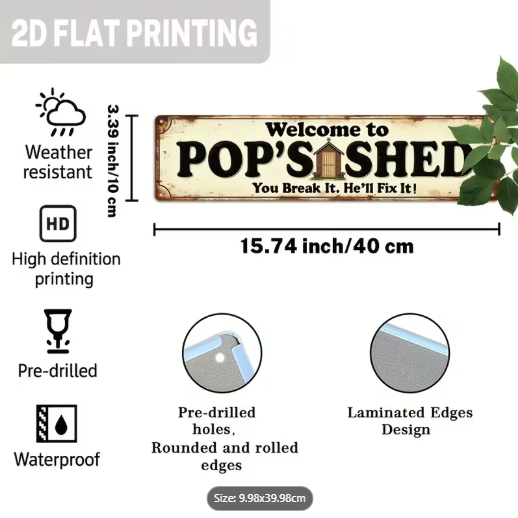 "Welcome to Pop’s Shed” Metal Sign – Vintage Wall Decor for Man Caves &amp; Workshops