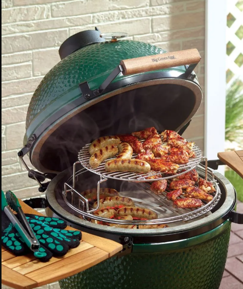 Large Big Green Egg ceramic barbeque system, top of the range