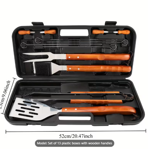 13pcs Heavy-Duty BBQ Grill Tool Set with Forks, Spatula, Tongs, Brushes, Piercing Utensils - Non-Slip Grip Handles for Outdoor, Indoor, Backyard, Professional - Portable Storage Case - Ideal Gift for Grill & Home Cooks