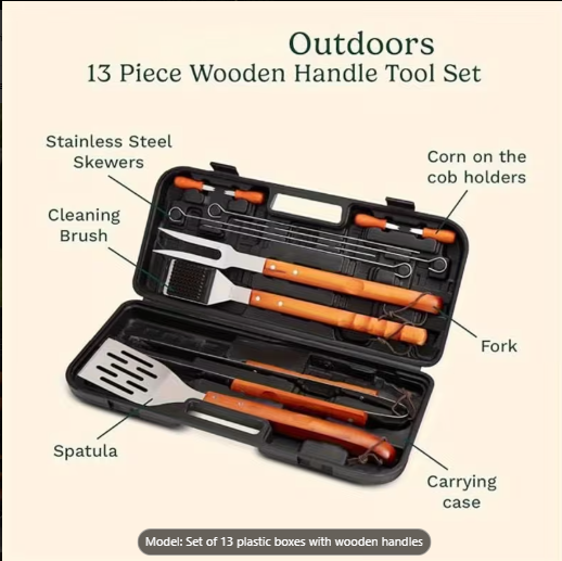 13pcs Heavy-Duty BBQ Grill Tool Set with Forks, Spatula, Tongs, Brushes, Piercing Utensils - Non-Slip Grip Handles for Outdoor, Indoor, Backyard, Professional - Portable Storage Case - Ideal Gift for Grill & Home Cooks