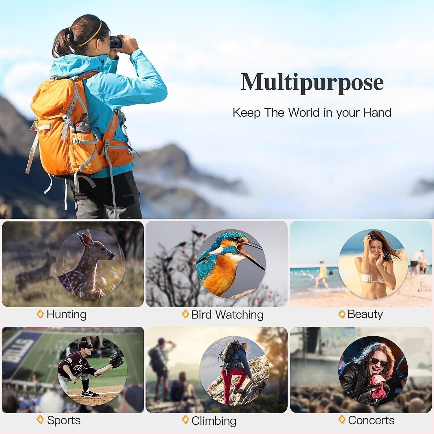 12 X 25 Binoculars for Adults, Compact Professional Binoculars for Bird Watching Hunting Concerts Sports Hiking, Waterproof Lightweight Small Binoculars with Clear Low Light Vision