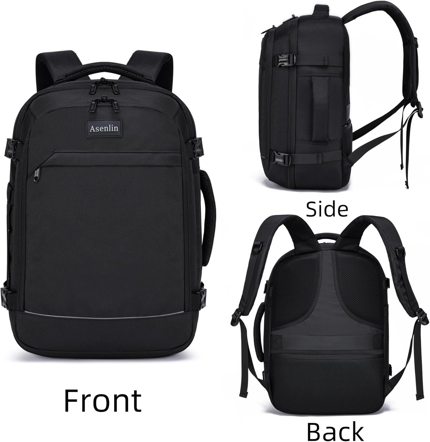 Travel Backpack for  Men,Fit 15.6 Inch Carry on Backpack Flight Approved Luggage，Weekender Bag Water Resistant Laptop Backpack-Black