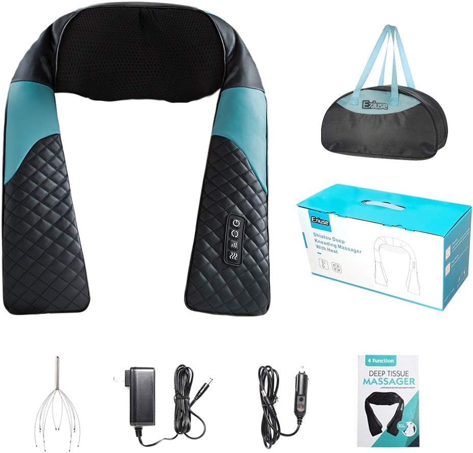 Shiatsu Back Shoulder and Neck Massager with Heat Deep Tissue 3D Kneading Massager for Relieving Muscle Pain Gift for Men/Women/Mom/Dad -Dark Blue