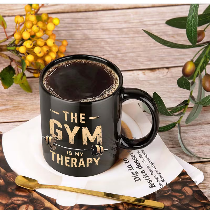 Gym Relax Apparel Coffee Mug – 11oz Ceramic (Black with Gold Lettering)