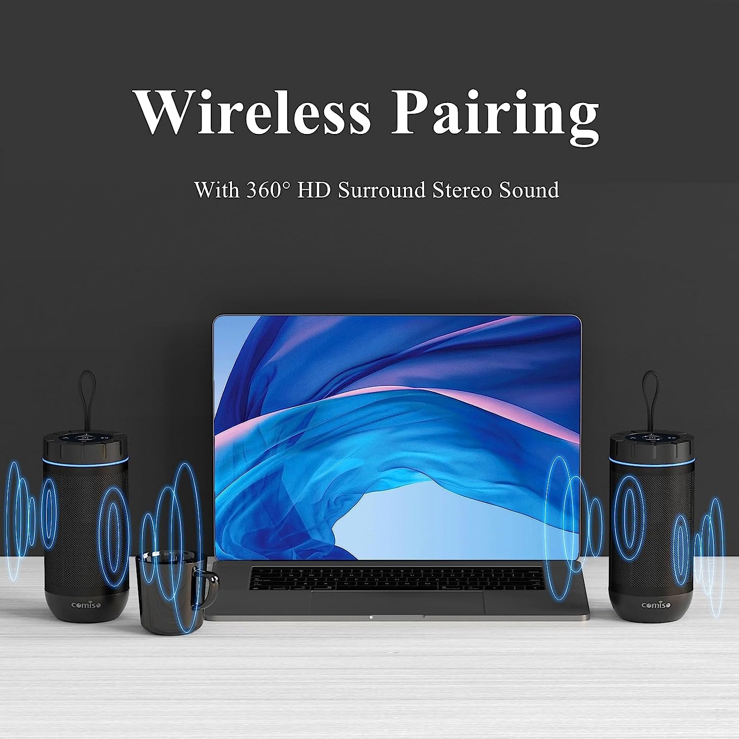 Bluetooth Speaker, IP65 Waterproof Portable Speaker with 360° HD Stereo Sound, Punchy Bass, TWS Pairing, 24H Playtime, Wireless Speakers for Home/Outdoor/Camping/Beach, 