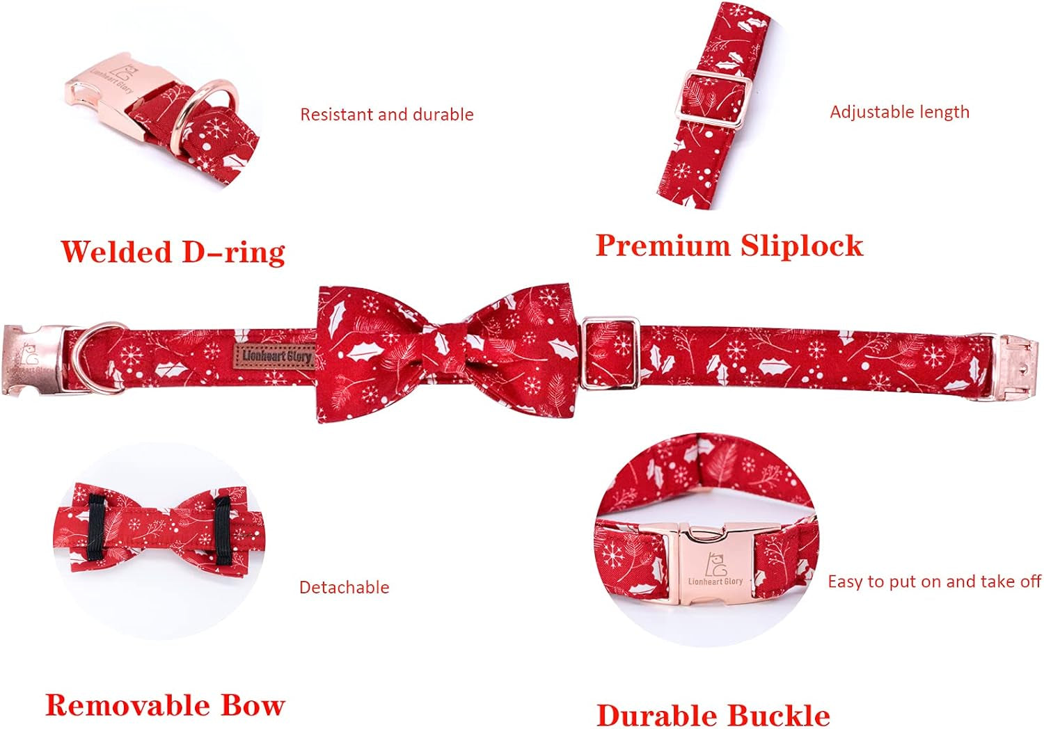 Christmas Dog Collars, Soft Bowtie Dog Collar, Puppy Collar Adjustable Heavy Duty Dog Collar with Bow for Medium Dogs
