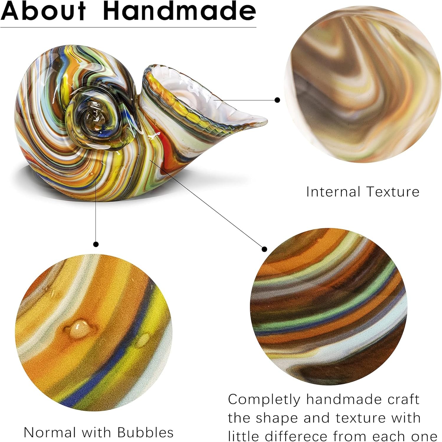 Glass Nautilus Conch Figurines, Hand Blown Seashell Art, Multicolor Glass Sculpture Beautiful Home Decor, Crystal Paperweight